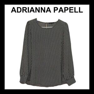 ADRIANNA PAPELL Black and white stripes long cuffed sleeves blouse